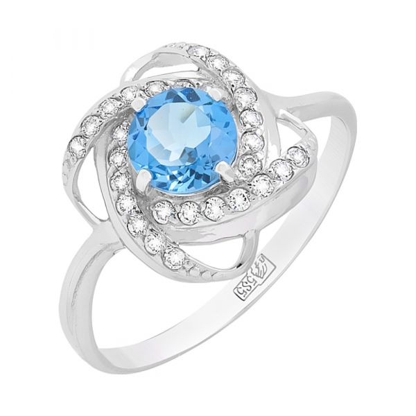 Золотое кольцо с топазом и фианитами № 81185