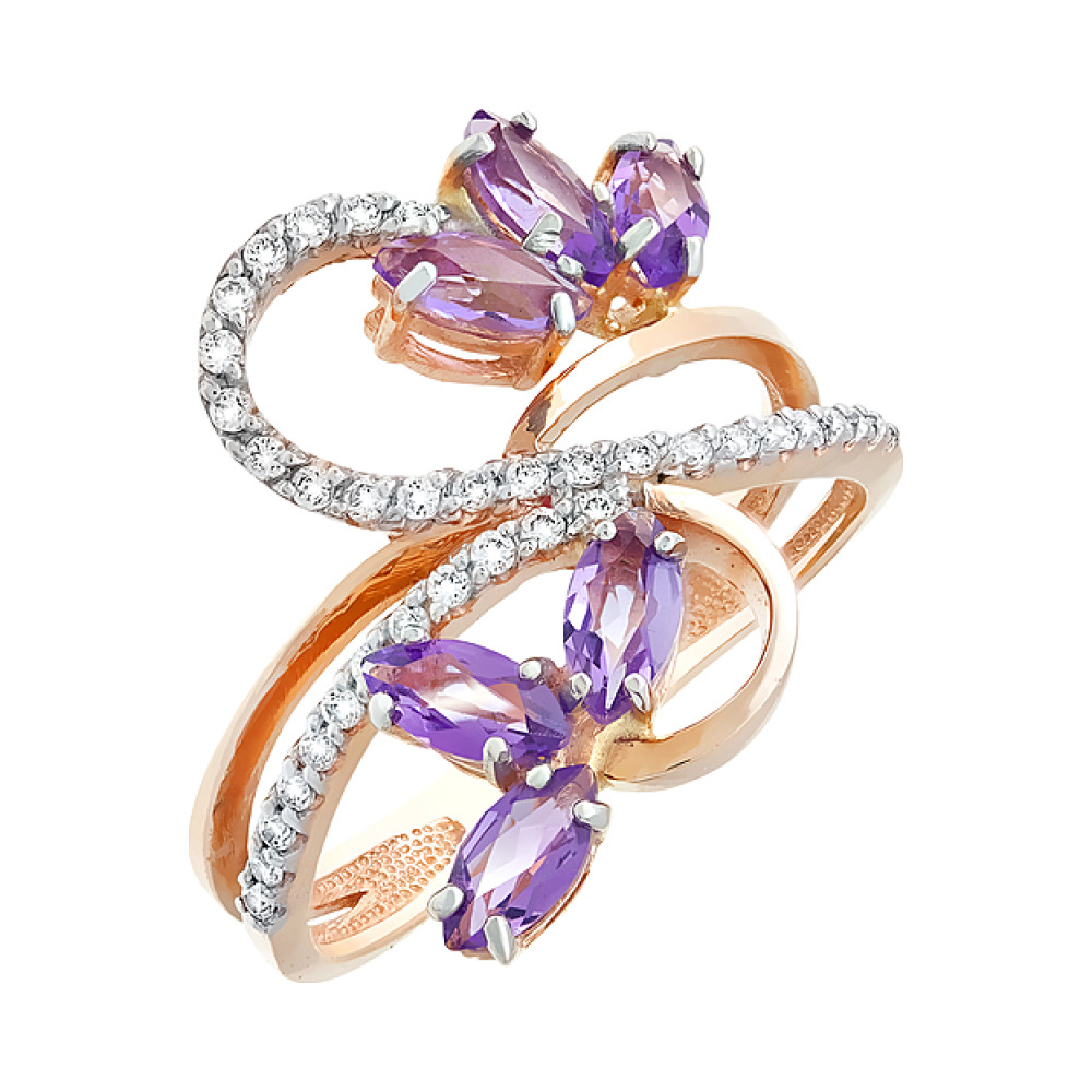 Золотое кольцо с аметистом и фианитом № 85189