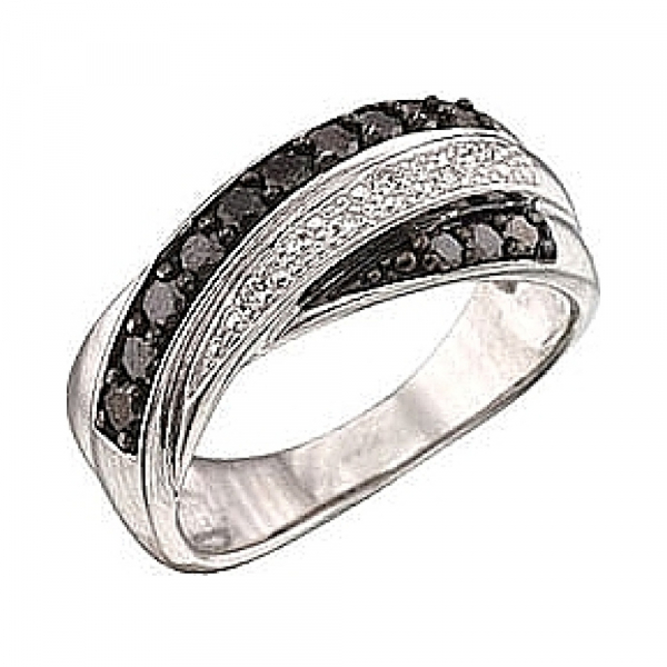 Золотое кольцо с чёрным и белым бриллиантами № 40145