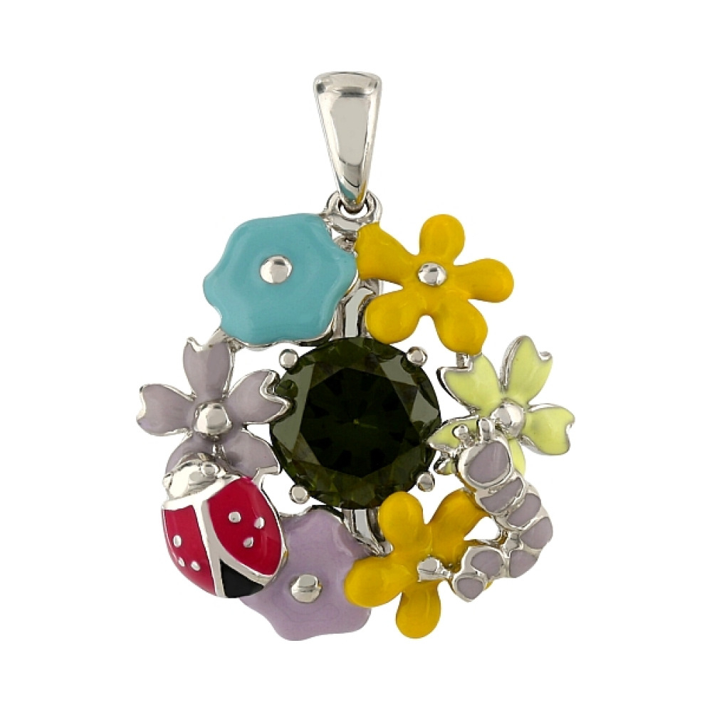 Серебряная подвеска с эмалью и фианитами № 106150