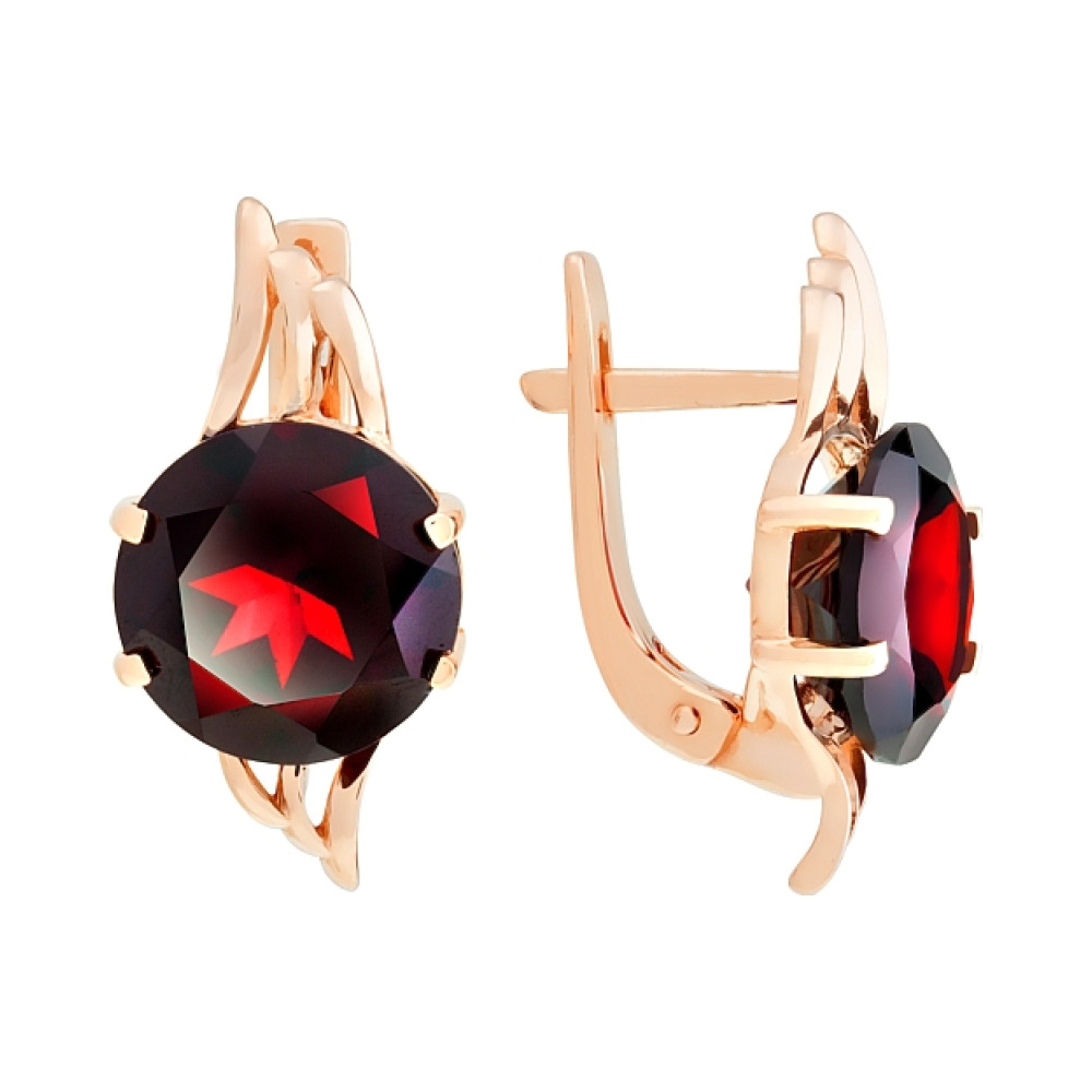 Золотые серьги с гранатом № 109092