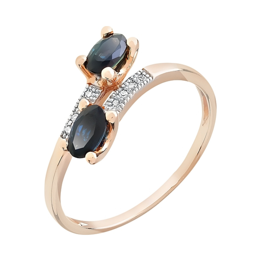 Золотое кольцо с бриллиантом и сапфиром № 84986