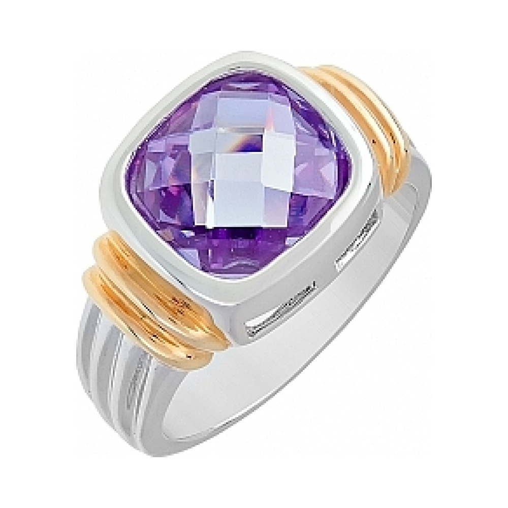 Серебряное кольцо с фианитом и золотым покрытием № 107272