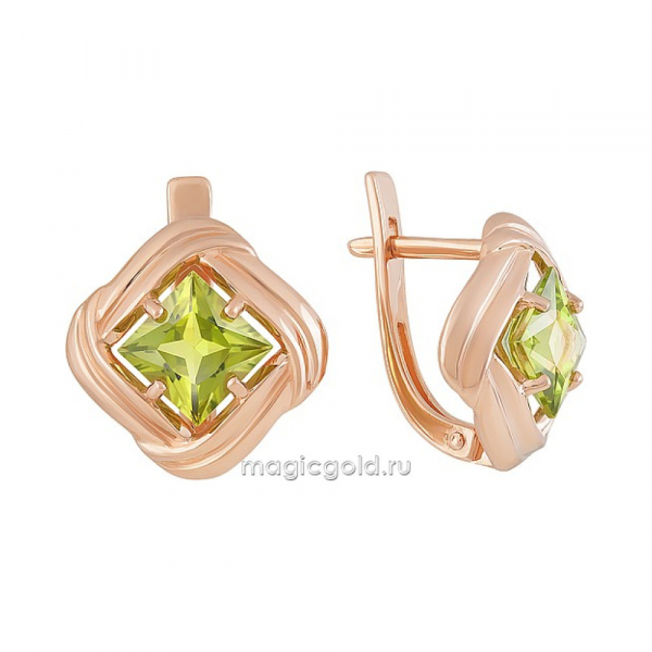 Золотые серьги с хризолитом № 160591