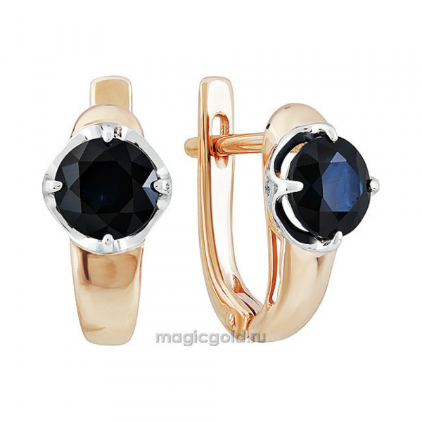 Золотые серьги с бриллиантом и сапфиром № 140329