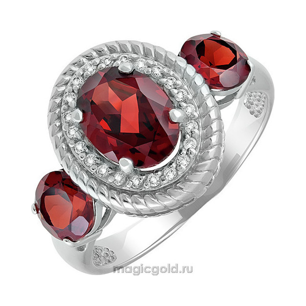 Серебряное кольцо с гранатом и фианитом № 135302