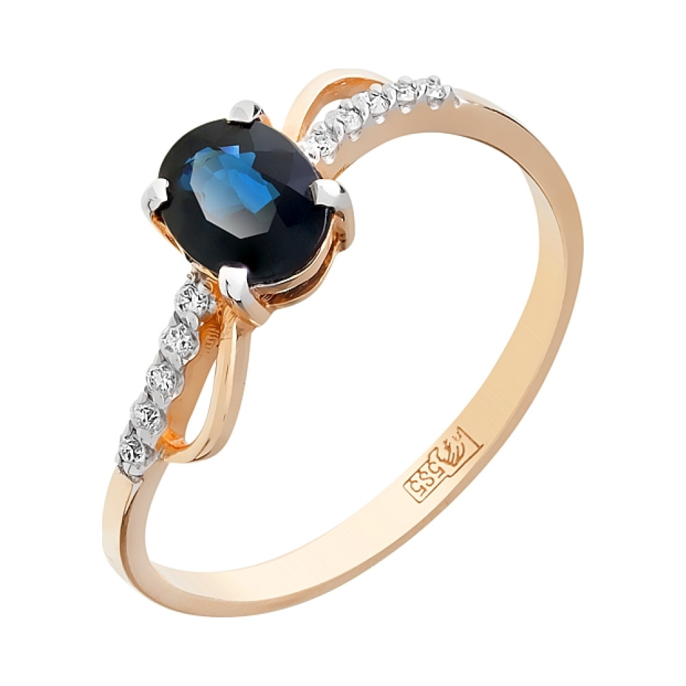 Золотое кольцо с бриллиантом и сапфиром № 100438