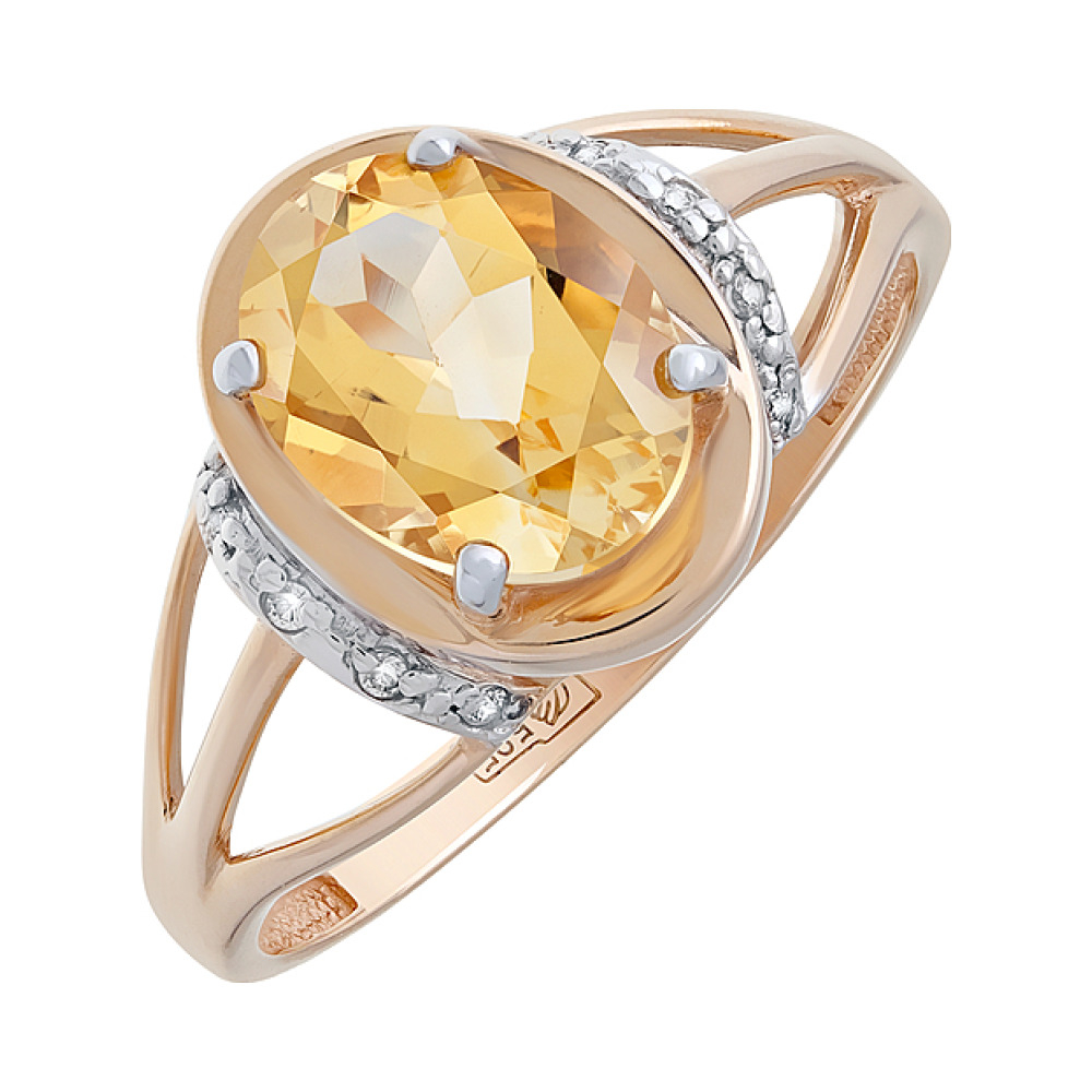 Золотое кольцо с цитрином и фианитом № 126195