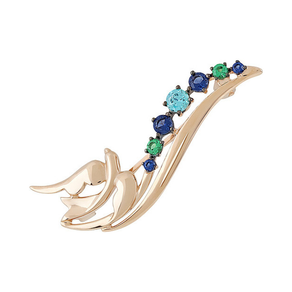 Золотая брошь с фианитом № 135988