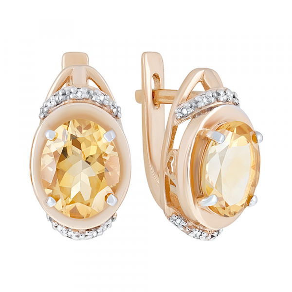 Золотые серьги с цитрином и фианитом № 126194