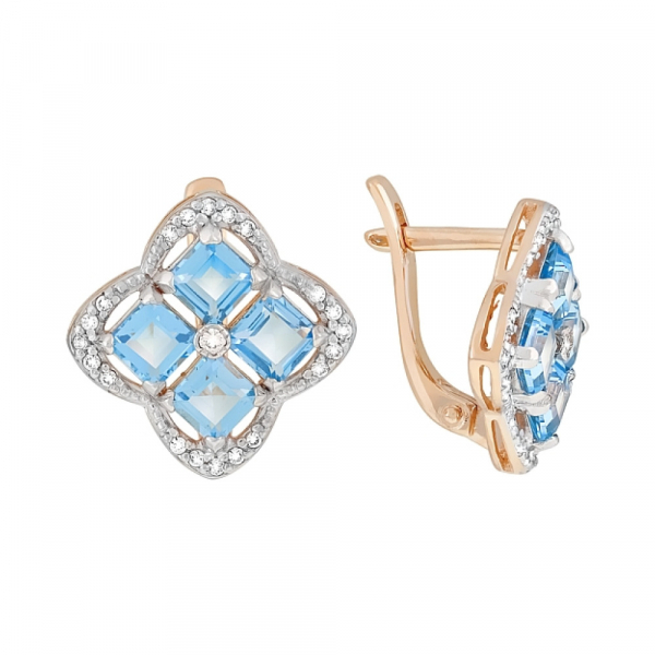 Золотые серьги с топазом и фианитом № 118941