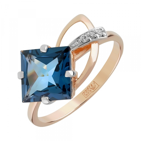 Золотое кольцо с топазом и фианитом № 110928