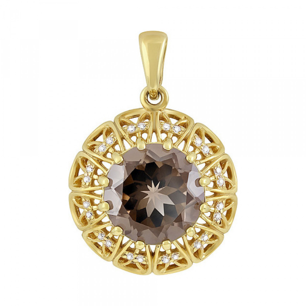 Серебряная подвеска с раухтопазом, фианитом и золотым покрытием № 132652