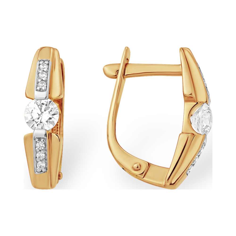 Золотые серьги с кристаллами swarovski и фианитом № 140189