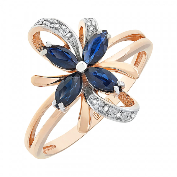 Золотое кольцо с бриллиантом и сапфиром № 96878