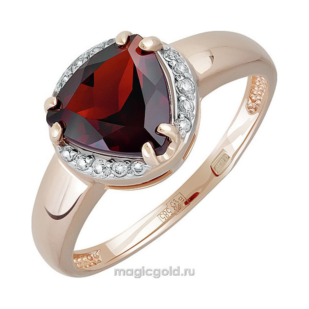 Золотое кольцо с гранатом и фианитом № 141338