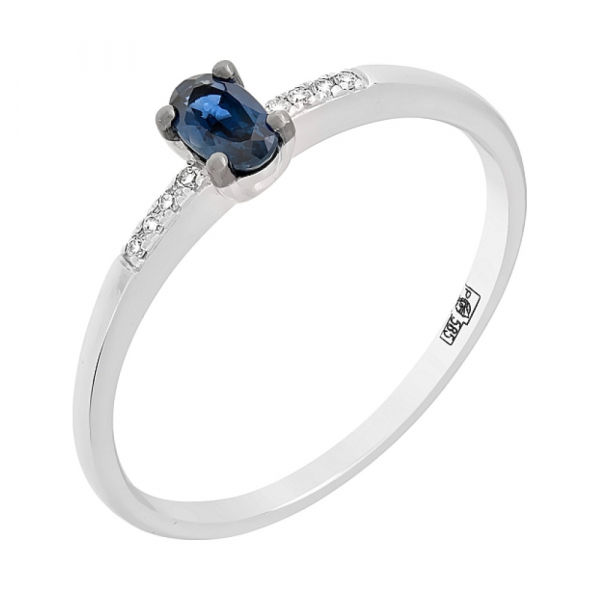 Золотое кольцо с бриллиантами и сапфиром № 104968