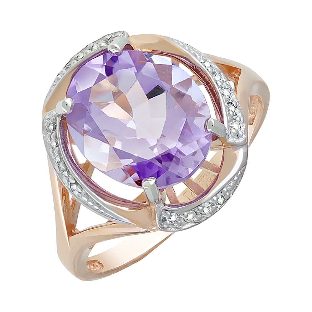 Золотое кольцо с аметистом и фианитом № 122866