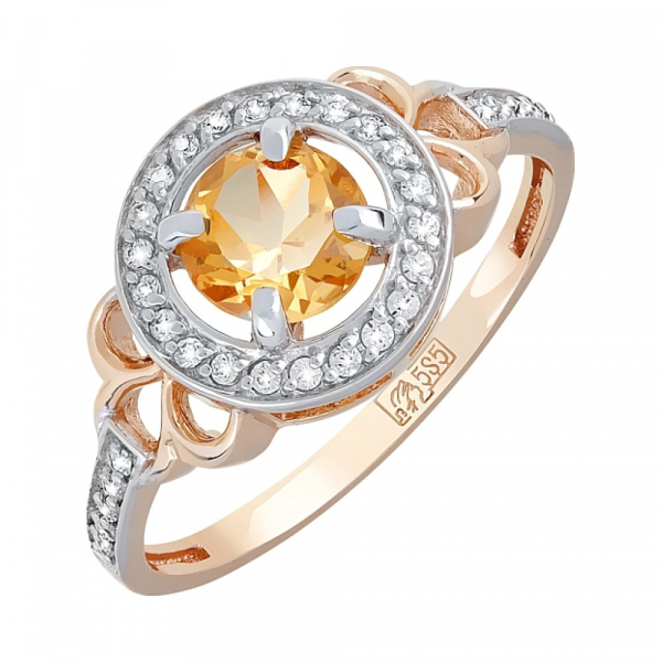 Золотое кольцо с цитрином и фианитом № 120702