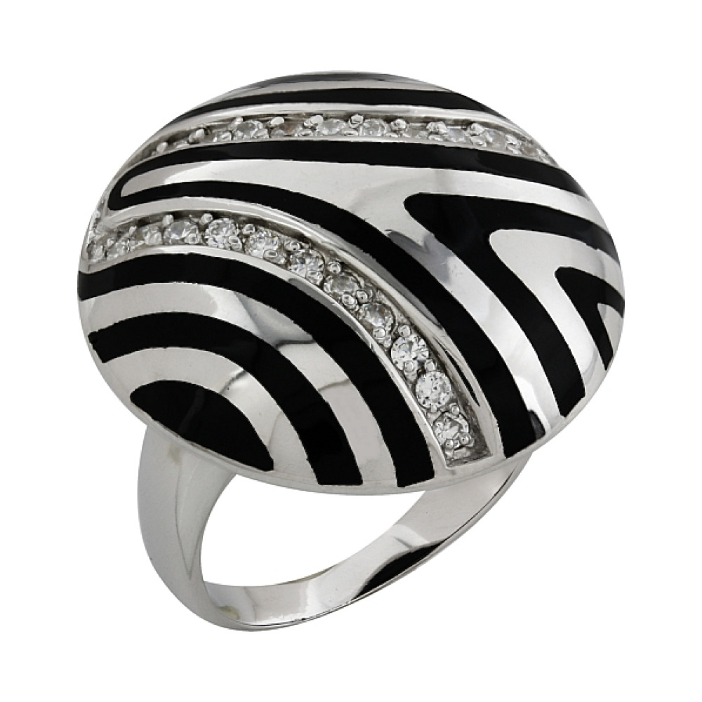 Серебряное кольцо с фианитом и кауч. вставками № 99376