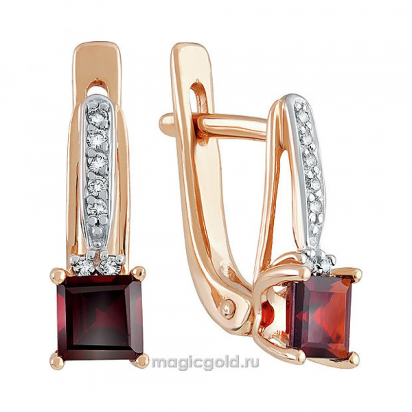Золотые серьги с гранатом и фианитом № 139817