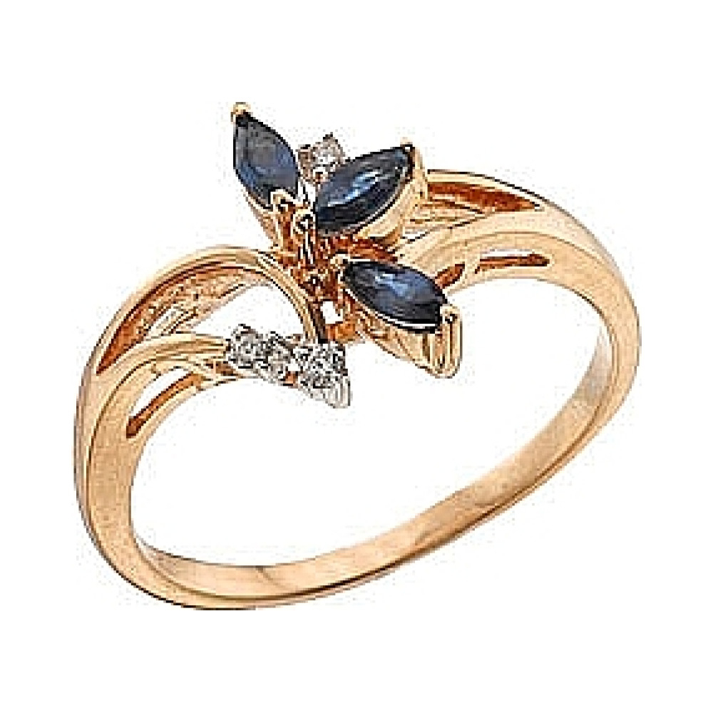 Золотое кольцо с бриллиантом и сапфиром № 64203