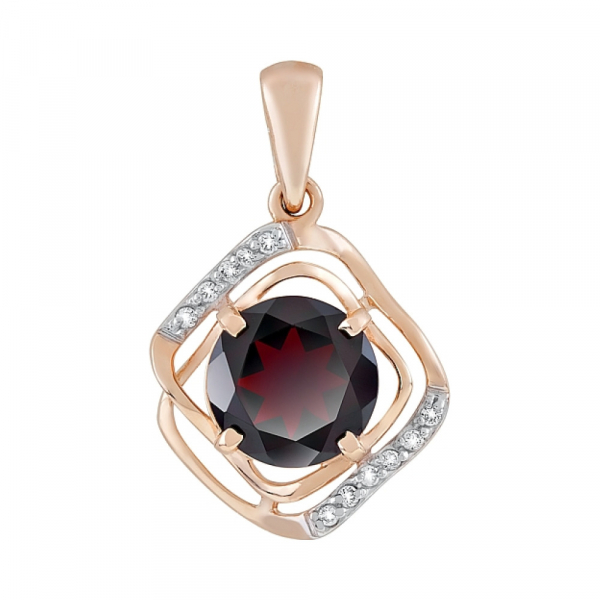 Золотая подвеска с гранатом и фианитом № 118261
