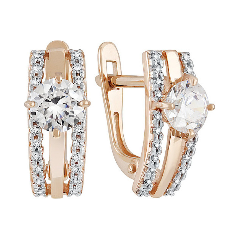 Золотые серьги с кристаллами swarovski и фианитом № 133250