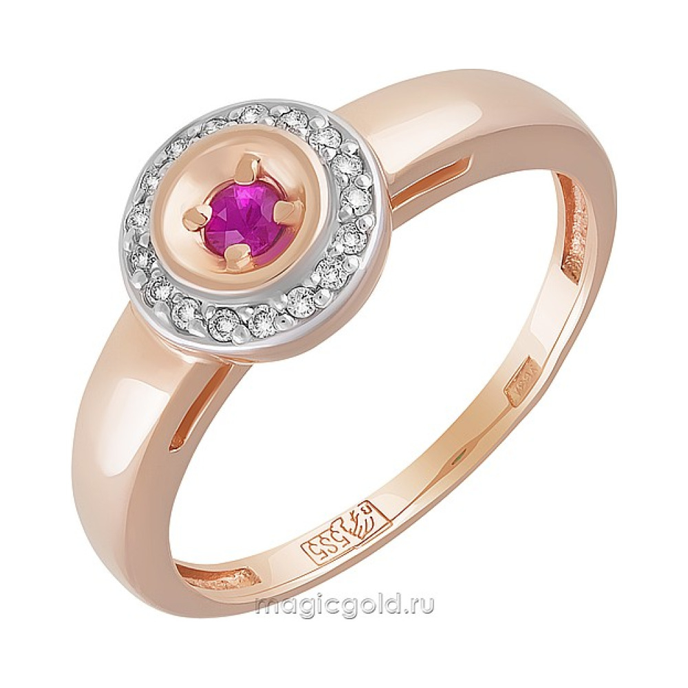 Золотое кольцо с бриллиантом и рубином № 162294