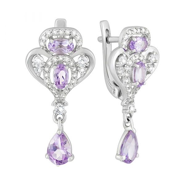 Серебряные серьги с аметистом и фианитом № 126924