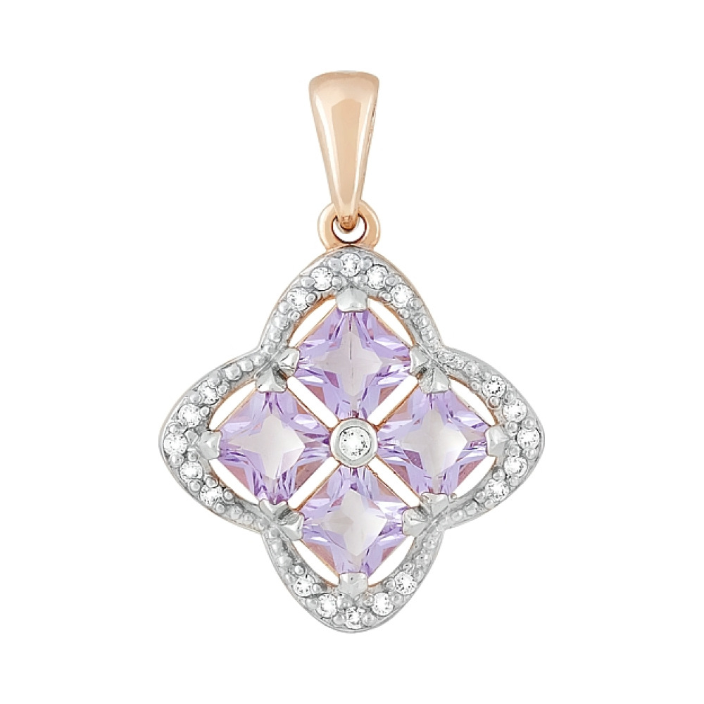 Золотая подвеска с аметистом и фианитом № 118946