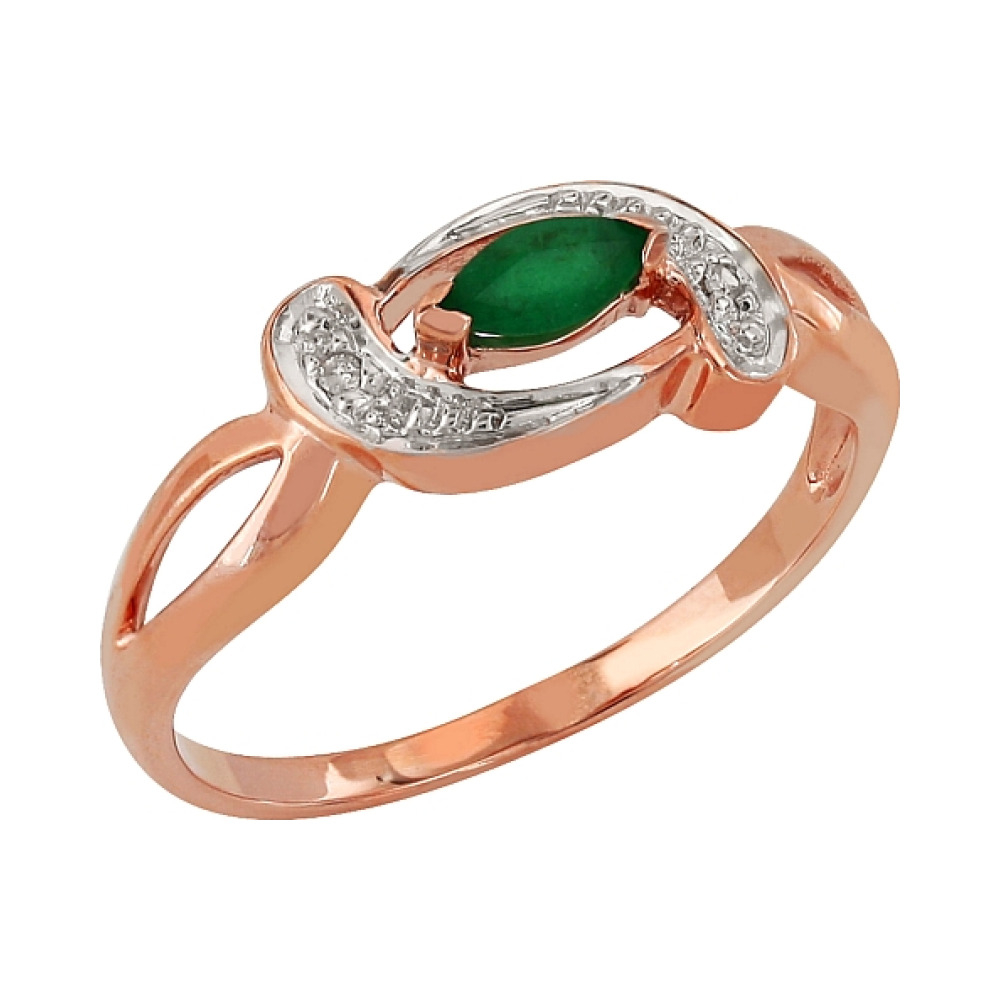 Золотое кольцо с бриллиантом и изумрудом № 95649