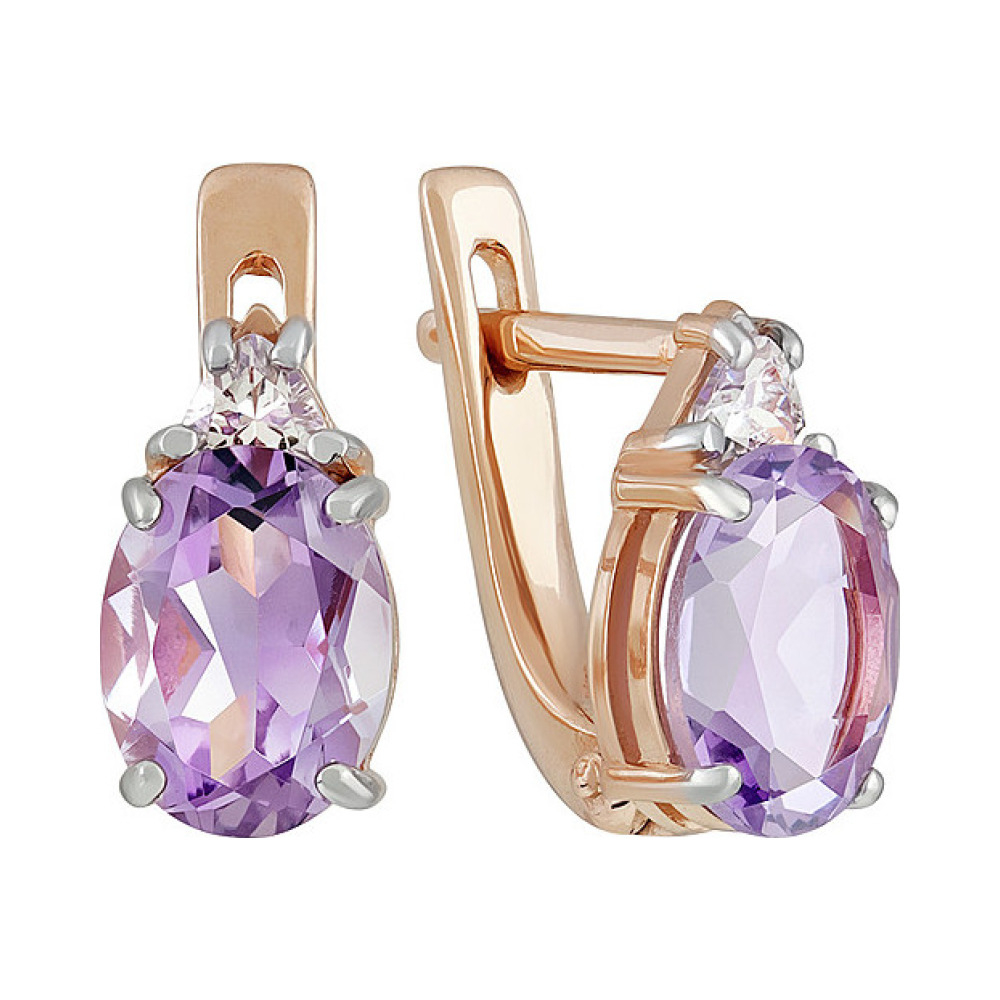 Золотые серьги с аметистом и фианитом № 135144