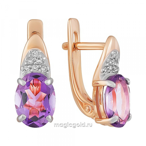 Золотые серьги с аметистом и фианитом № 164395