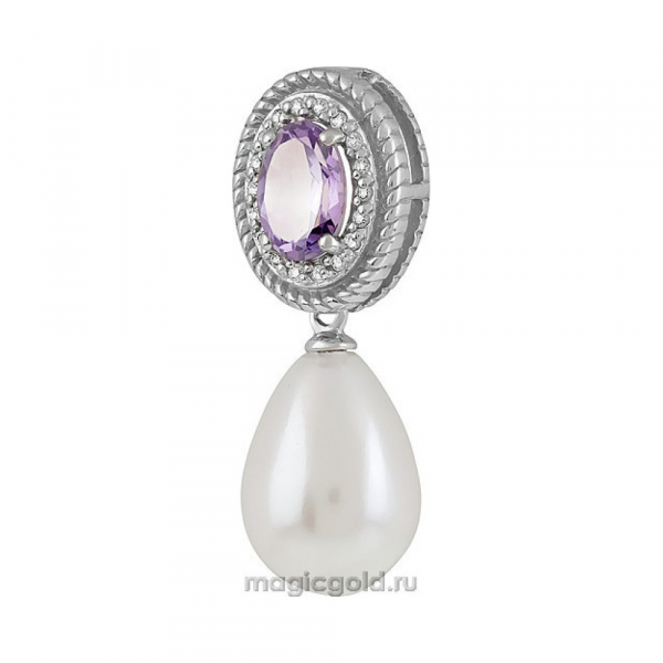 Серебряная подвеска с аметистом, перламутровым жемчугом и фианитом № 135319