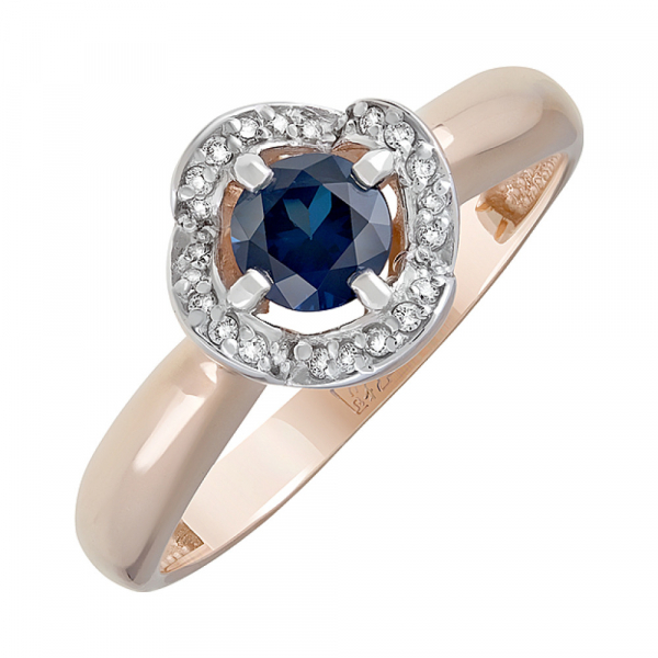 Золотое кольцо с бриллиантом и сапфиром № 127185