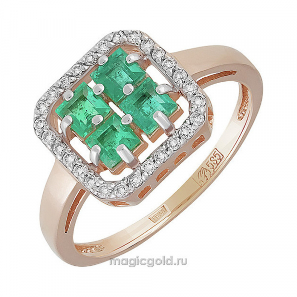 Золотое кольцо с бриллиантом и изумрудом № 159088