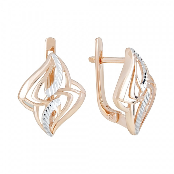 Золотые серьги без камня с алмазкой № 121895