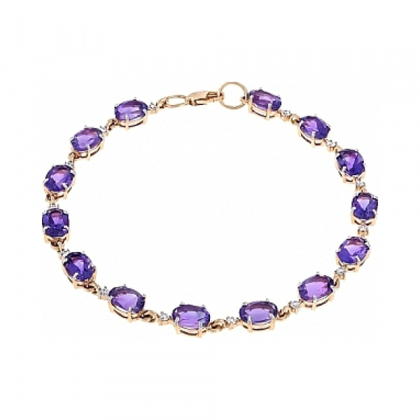 Золотой браслет с аметистом и фианитом № 107833