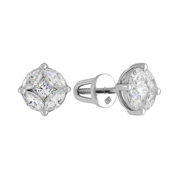 Золотые серьги с бриллиантом (пуссеты) № 129570