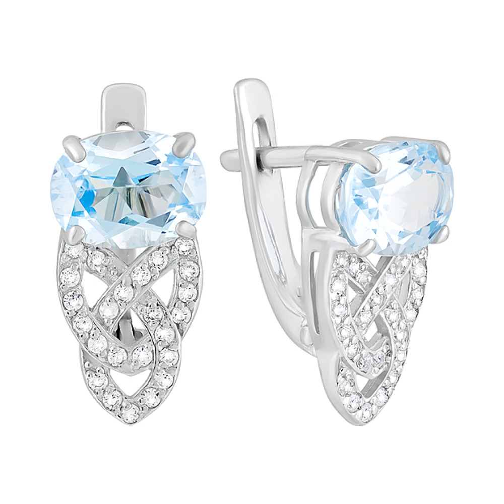 Серебряные серьги с топазом и фианитом № 124675