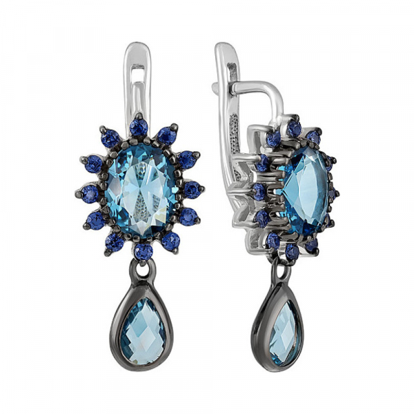 Серебряные серьги с алпанитом и фианитом черн.покр № 135341