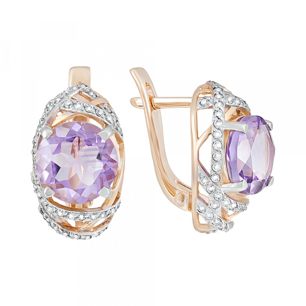 Золотые серьги с аметистом и фианитом № 124089