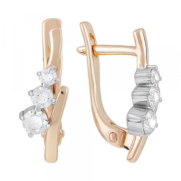 Золотые серьги с бриллиантом № 117774