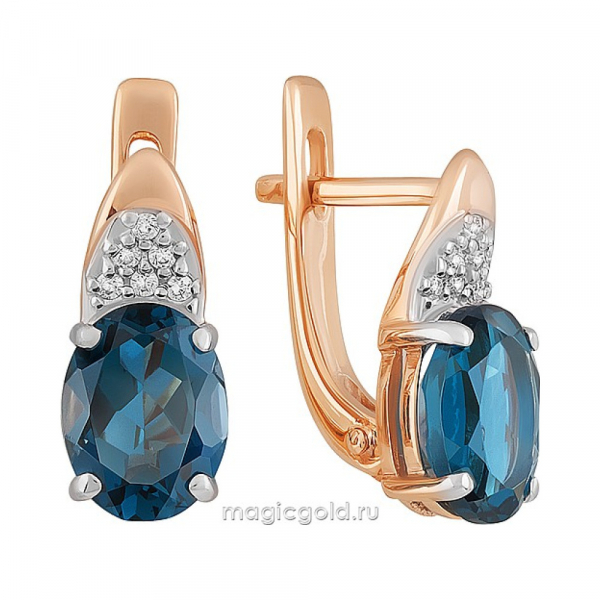 Золотые серьги с топазом и фианитом № 164358
