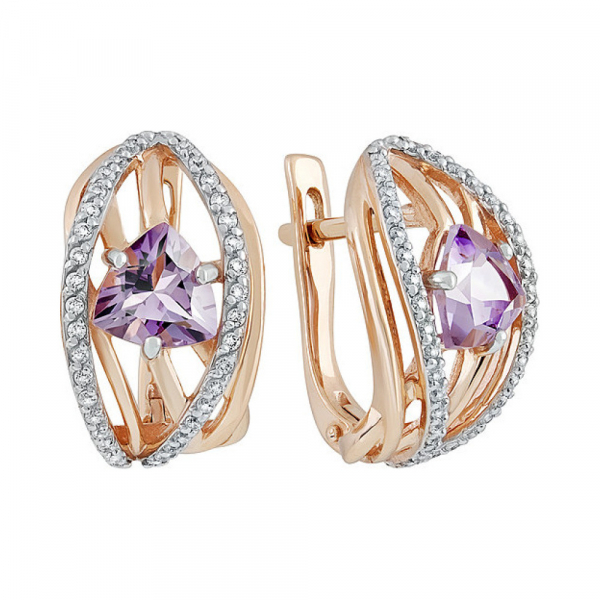 Золотые серьги с аметистом и фианитом № 134479