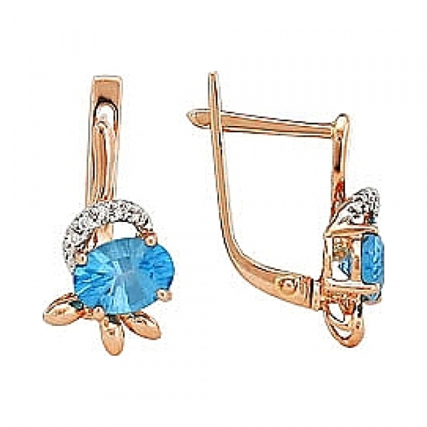 Золотые серьги с бриллиантом и топазом № 82327