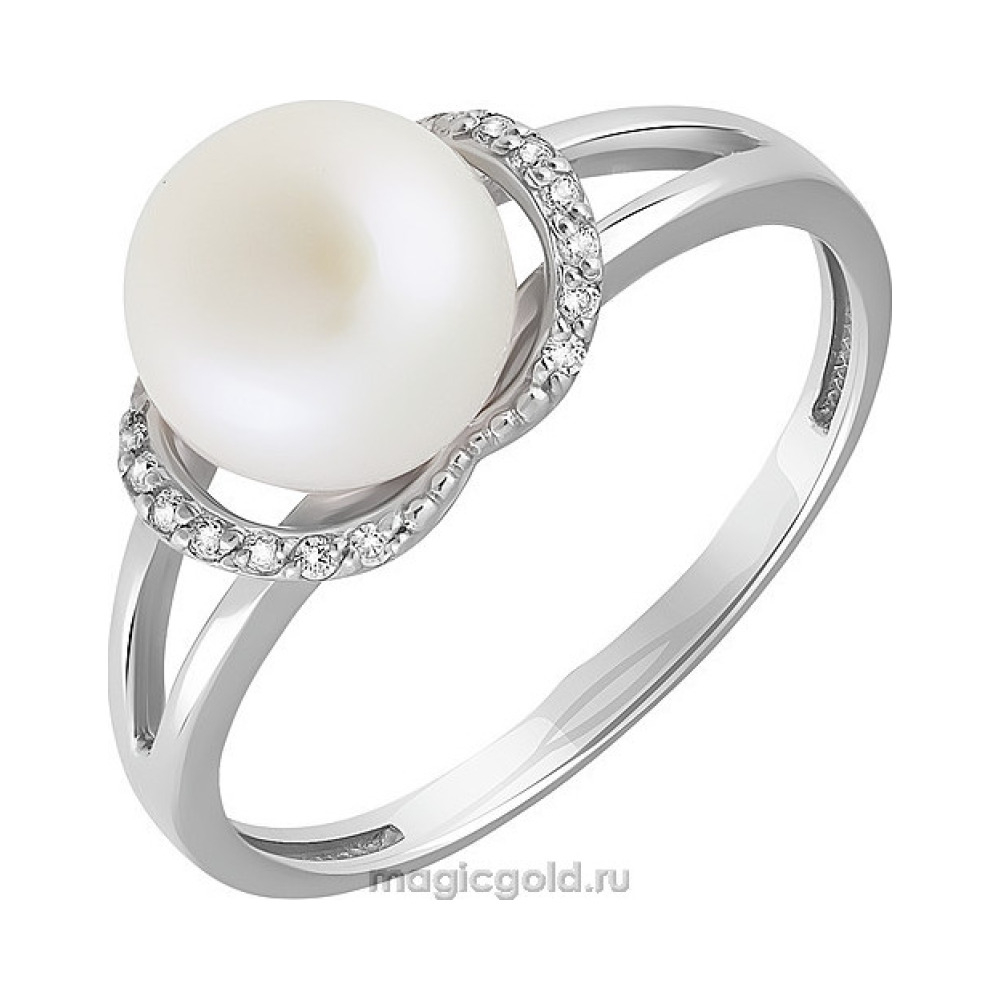 Серебряное кольцо с жемчугом и фианитом № 151347