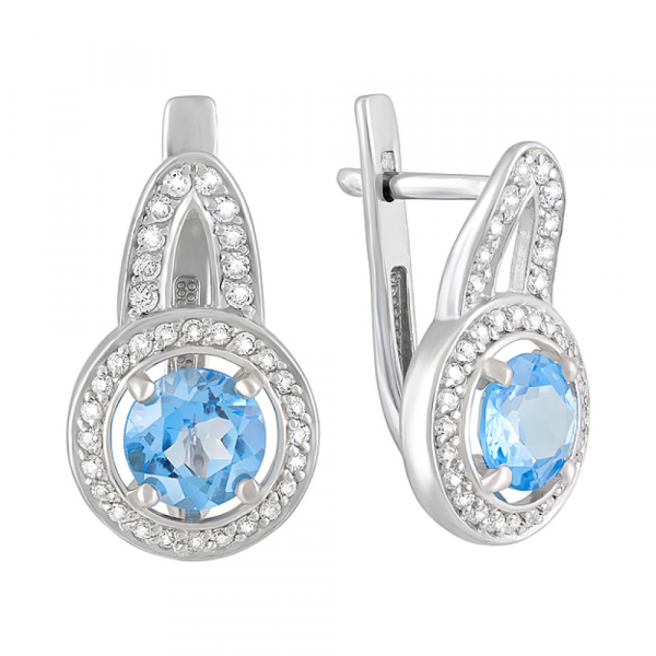 Серебряные серьги с топазом и фианитом № 124655