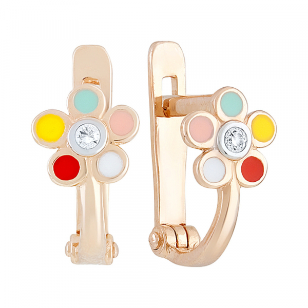 Золотые серьги с эмалью и фианитом № 128995